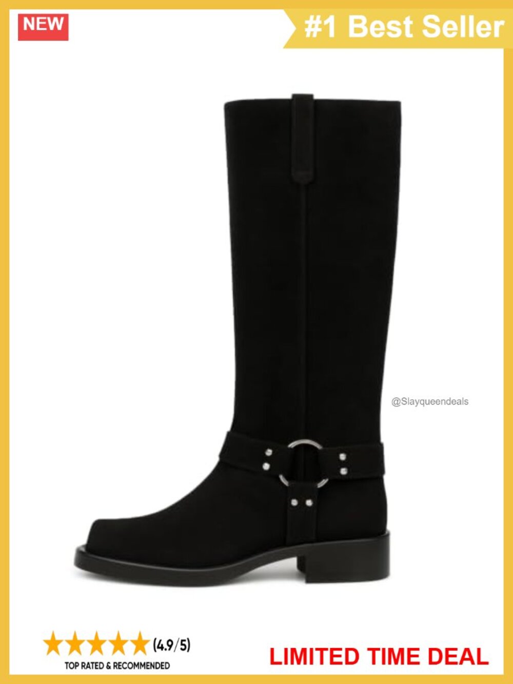 Faux Suede Knee High Riding Boots Square Toe Slip-On
